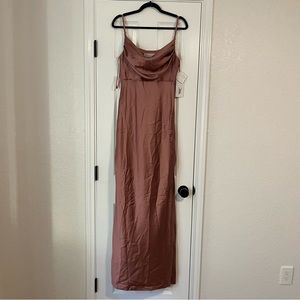 Revelry Skye Satin Cowl Neck Slit Formal Maxi Dress Desert Rose Pink Size US 8